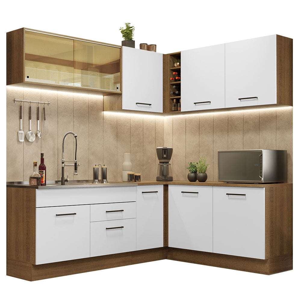 Cocina Integral de Esquina Agata 3.90 m Marrón/Blanco 01