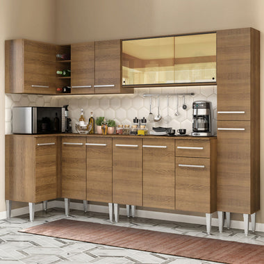 Cocina Integral de Esquina Emilly Wave 3.25 m Marrón