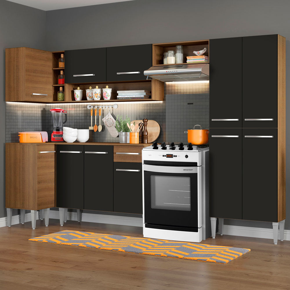 Cocina Integral de Esquina Emilly Sun 3.50 m Marrón/Negro