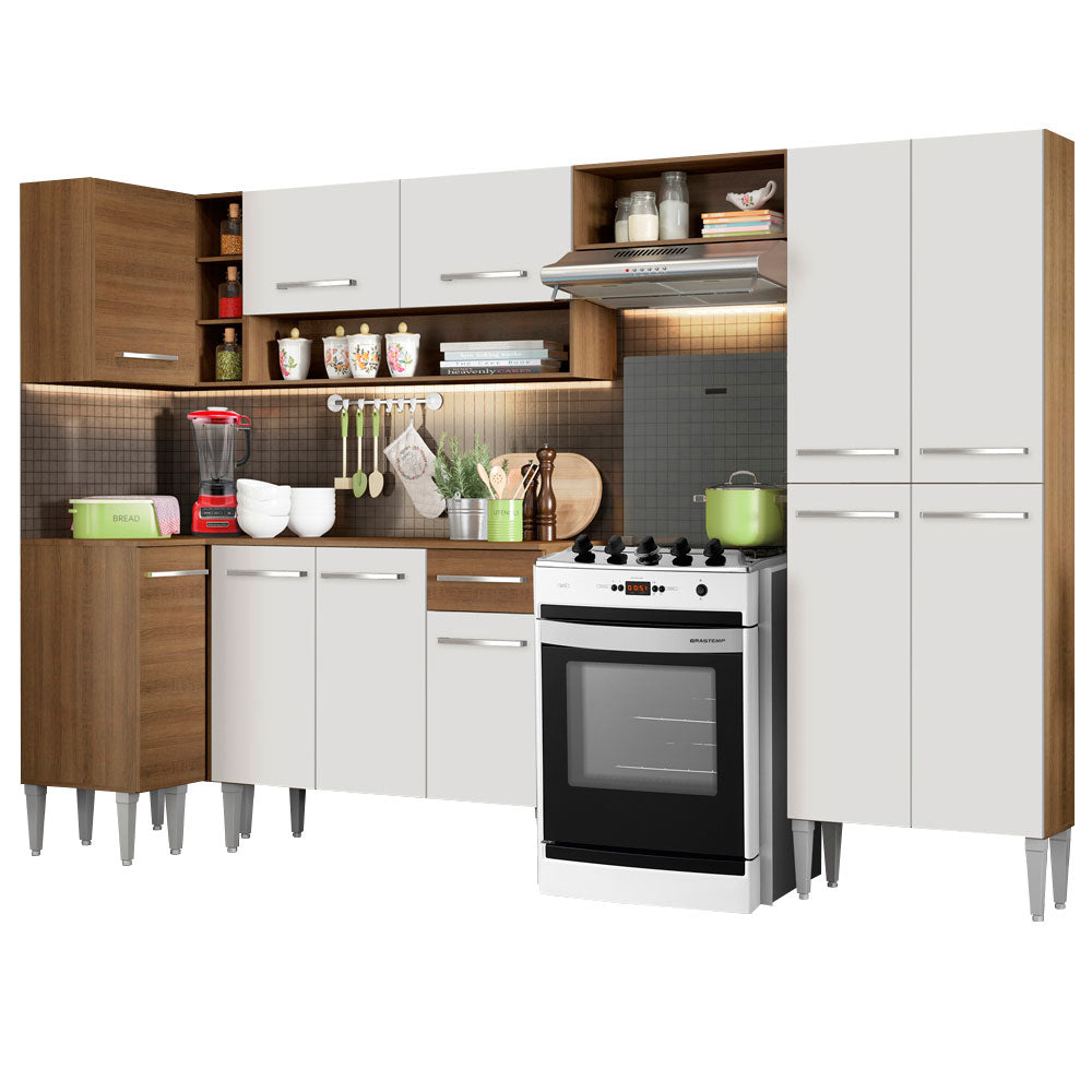 Cocina Integral de Esquina Emilly Sun 3.50 m Marrón/Blanco