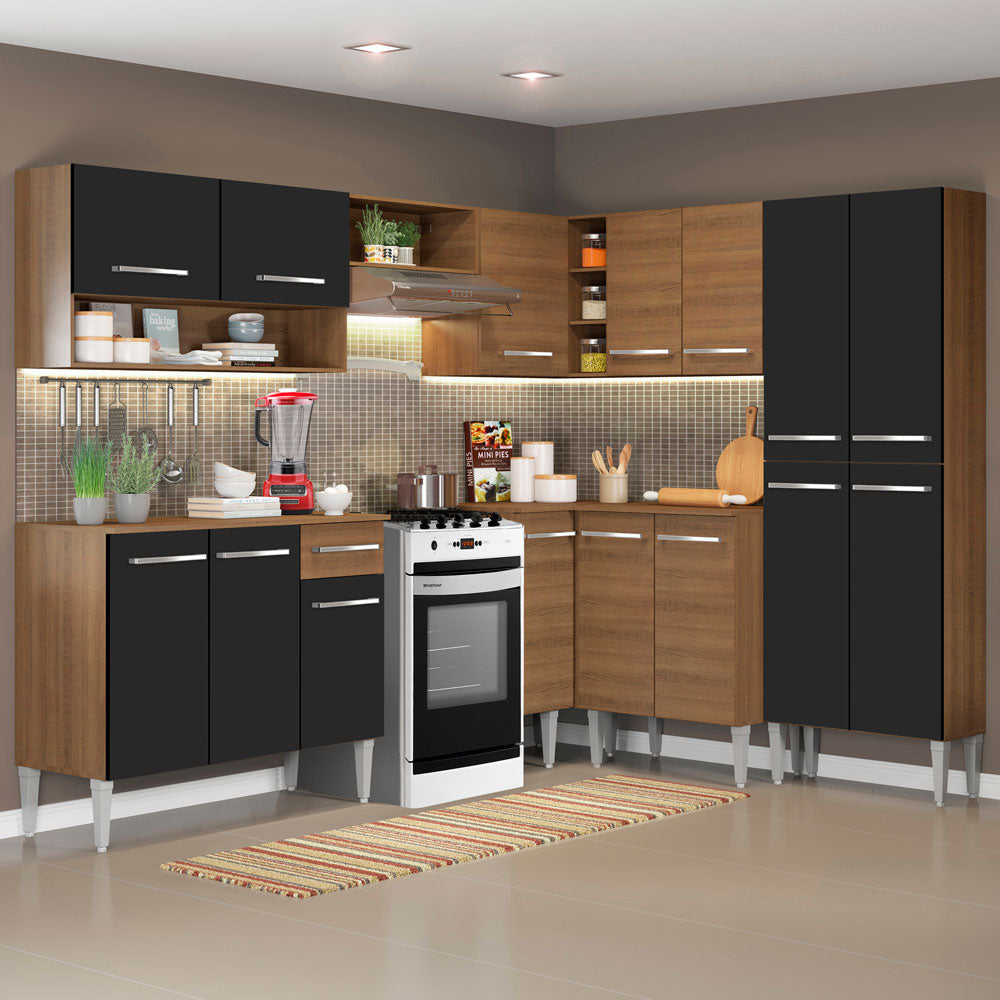 Cocina Integral de Esquina Emilly Ice 4.20 m Marrón/Negro