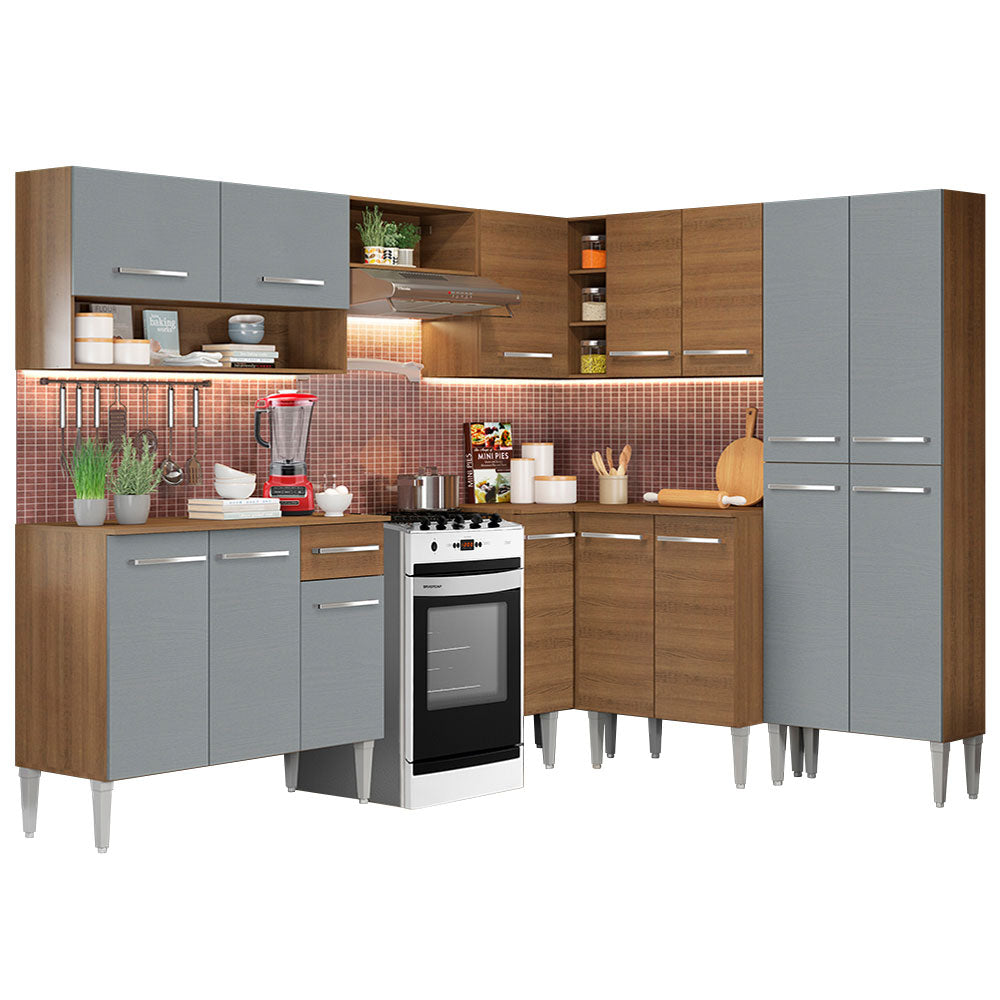 Cocina Integral de Esquina Emilly Ice 4.20 m Marrón/Gris