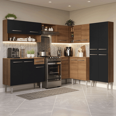 Cocina Integral de Esquina Emilly 4.20 m Marrón/Negro/Marrón 02