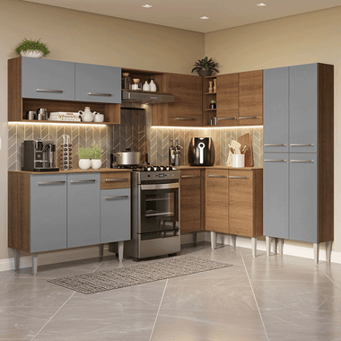 Cocina Integral de Esquina Emilly 4.20 m Marrón/Gris/Marrón 02