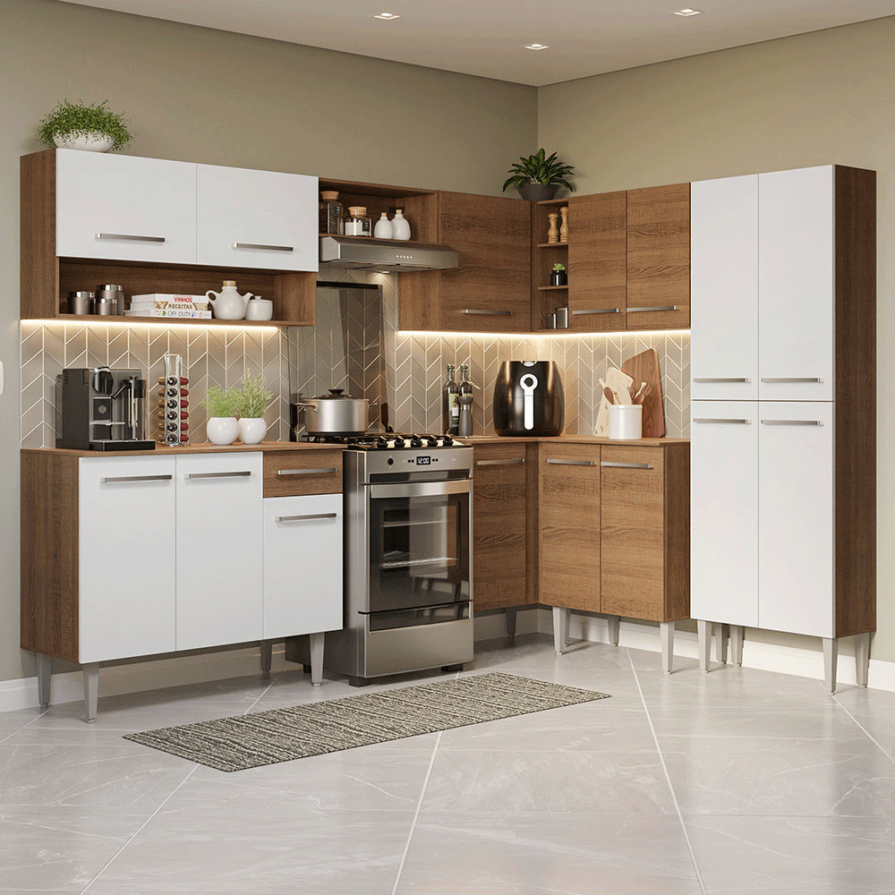 Cocina Integral de Esquina Emilly 4.20 m Marrón/Blanco 02
