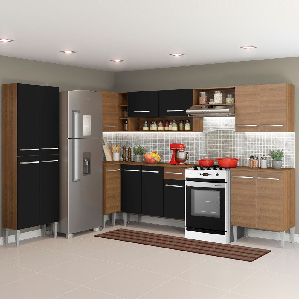 Cocina Integral de Esquina Emilly Moon 4.80 m Marrón/Negro