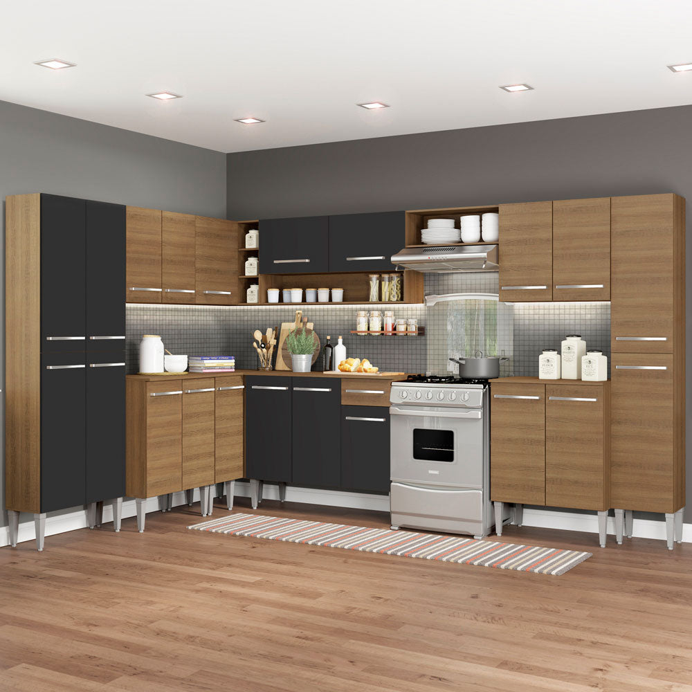 Cocina Integral de Esquina Emilly Big 5.15 m Marrón/Negro