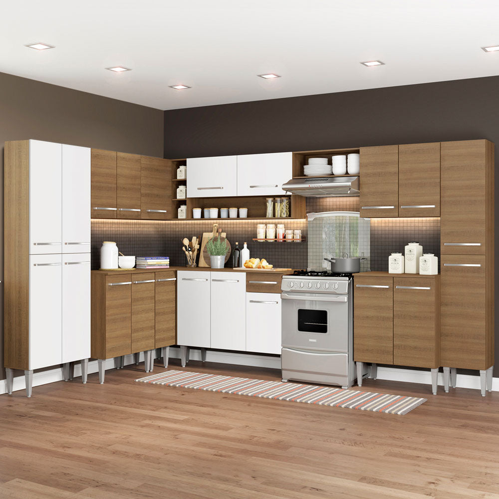 Cocina Integral de Esquina Emilly Big 5.15 Metros Marrón/Blanco