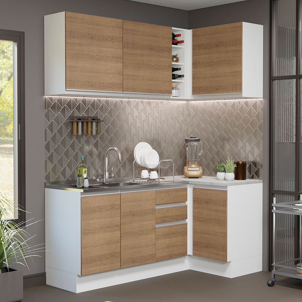 Cocina Integral de Esquina Glamy 2.70 m Blanco/Marrón 01