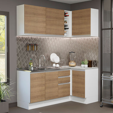 Cocina Integral de Esquina Glamy 2.70 m Blanco/Marrón 01