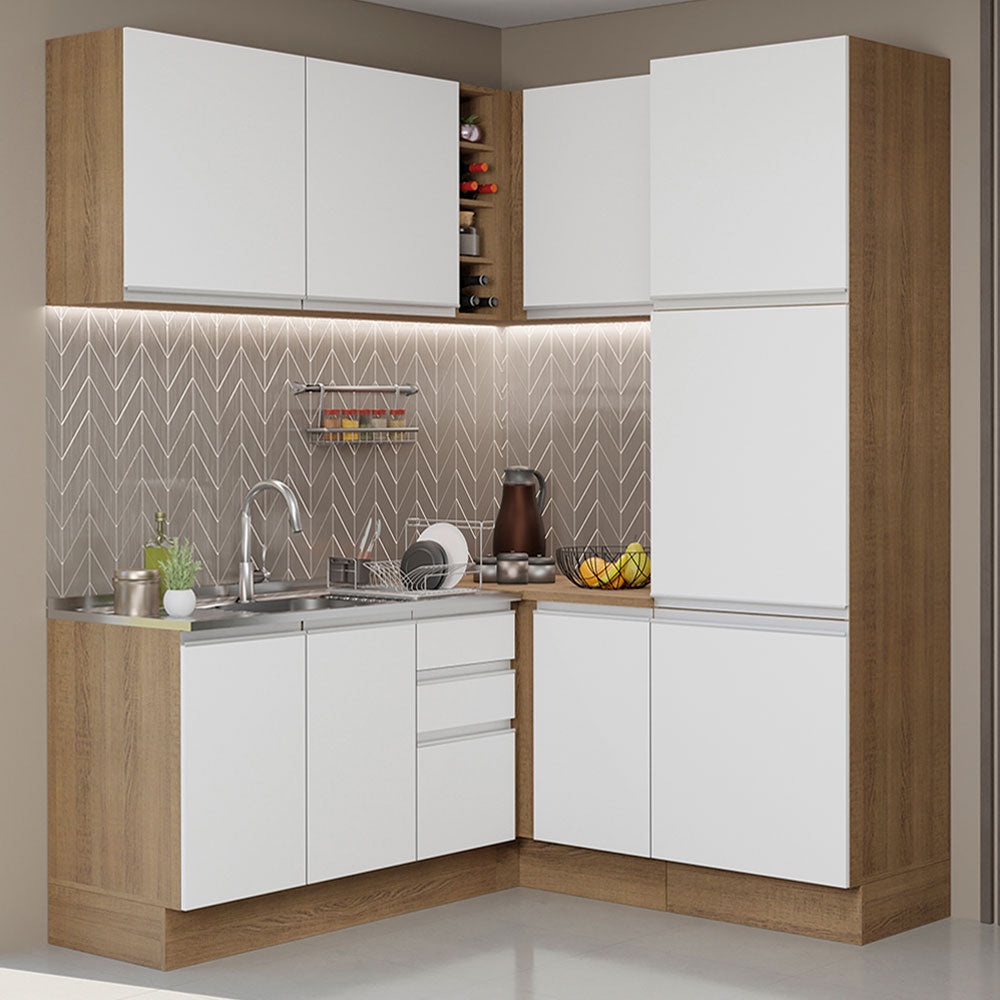 Cocina Integral de Esquina Glamy 3.30 m Marrón/Blanco 01