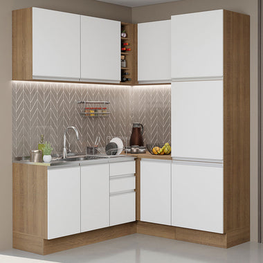 Cocina Integral de Esquina Glamy 3.30 m Marrón/Blanco 01