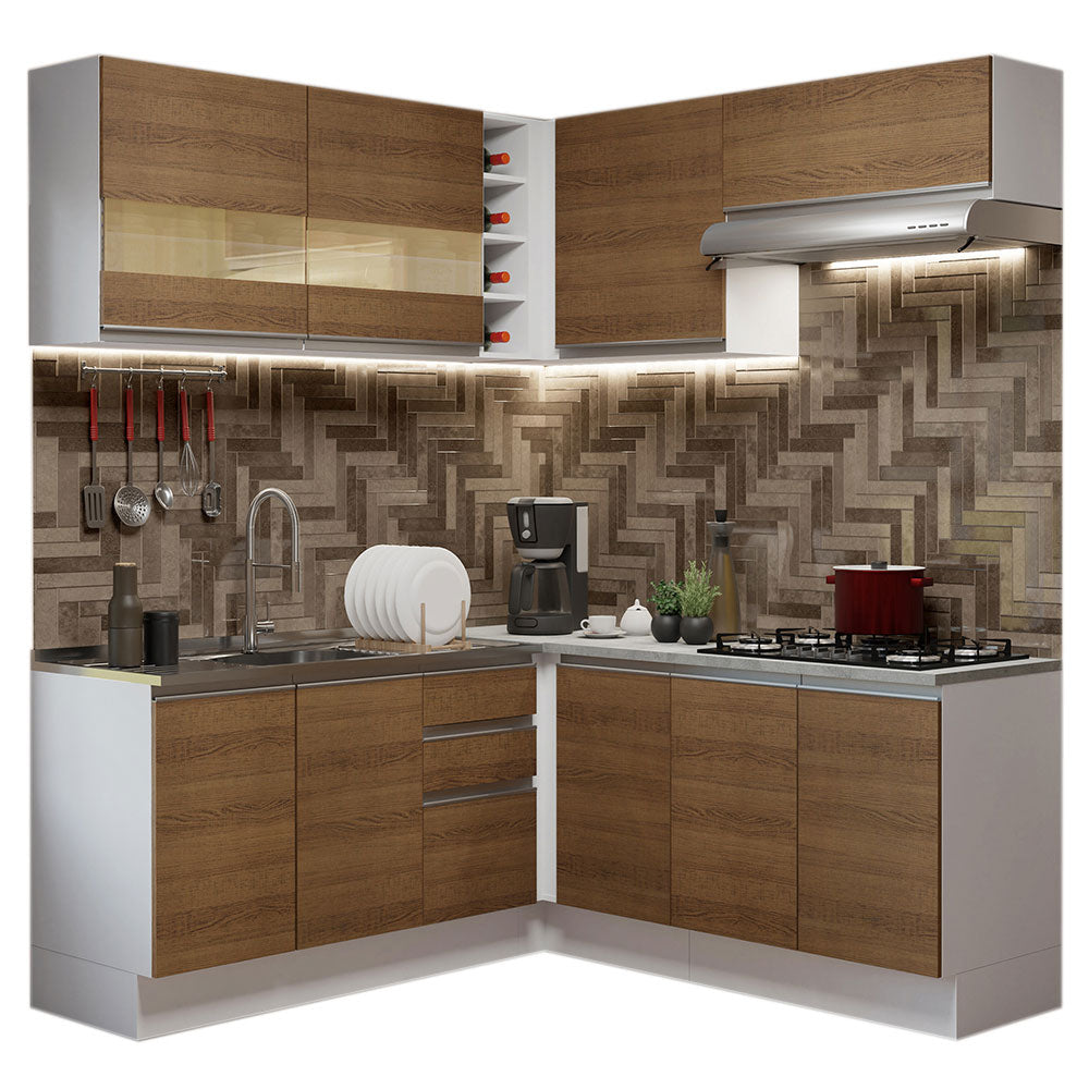 Cocina Integral de Esquina Glamy 3.50 m Blanco/Marrón 01