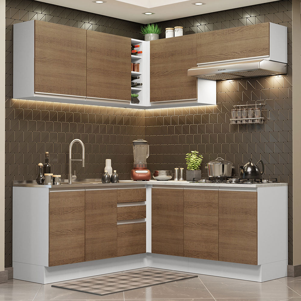 Cocina Integral de Esquina Glamy 3.50 m Blanco/Marrón 03