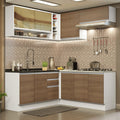 Cocina Integral de Esquina Glamy 3.50 m con Mesón de Acero Blanco/Marrón 02