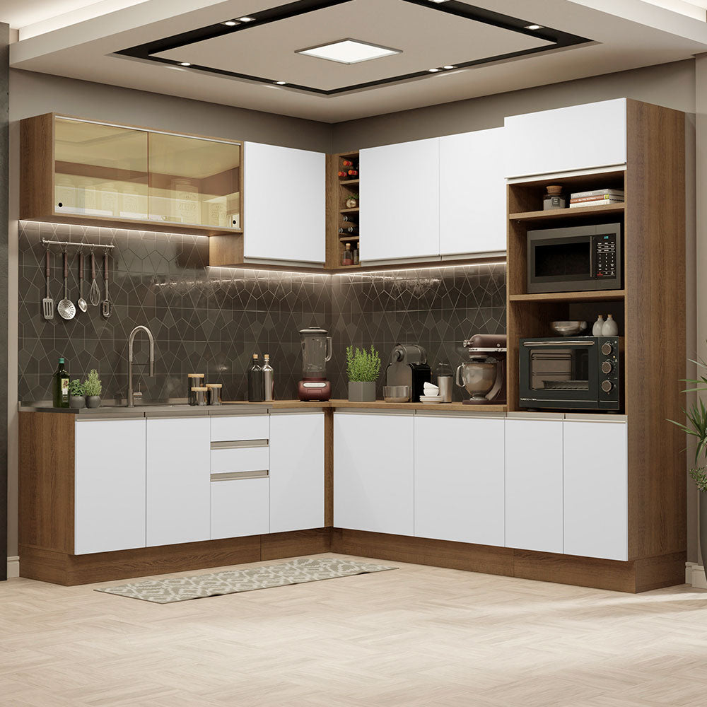 Cocina Integral de Esquina Glamy 4.60 m Marrón/Blanco 01