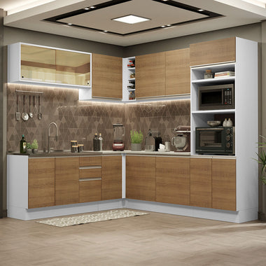 Cocina Integral de Esquina Glamy 4.60 m Blanco/Marrón 01