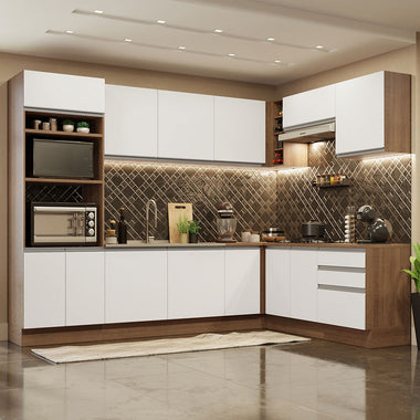 Cocina Integral de Esquina Glamy 4.80 m Marrón/Blanco 01