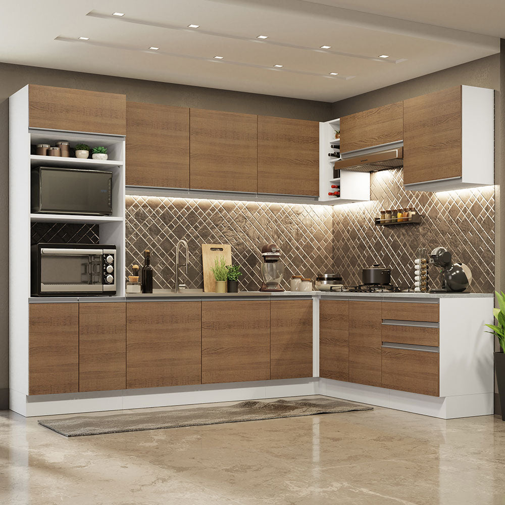 Cocina Integral de Esquina Glamy 4.80 m Blanco/Marrón 01