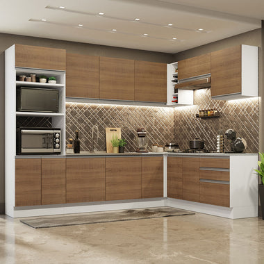 Cocina Integral de Esquina Glamy 4.80 m Blanco/Marrón 01