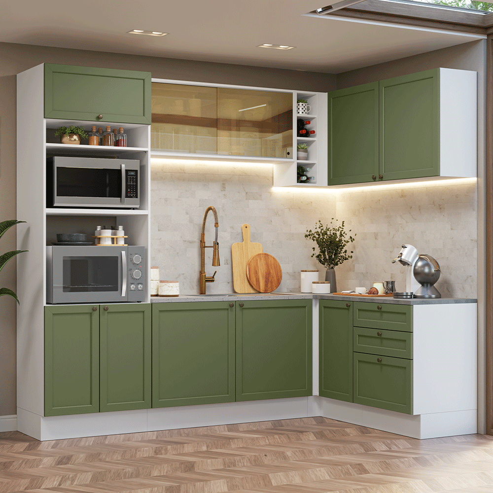 Cocina Integral de Esquina Vik 4.00 m Blanco/Verde 02