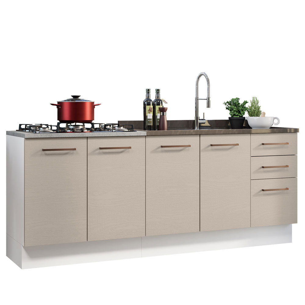 Kit 2 Muebles de Cocina Bajo Agata 2.00 Metros Blanco/Crema