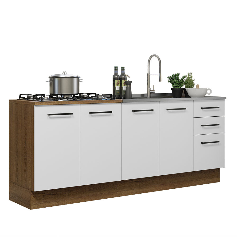 Kit 2 Muebles de Cocina Bajo Agata 2.00 Metros Marrón/Blanco