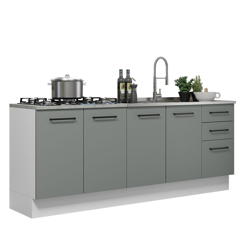 Kit 2 Muebles de Cocina Bajo Agata 2.00 Metros Blanco/Gris