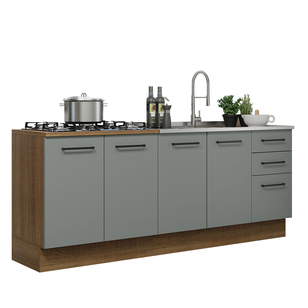 Kit 2 Muebles de Cocina Bajo Agata 2.00 Metros Marrón/Gris
