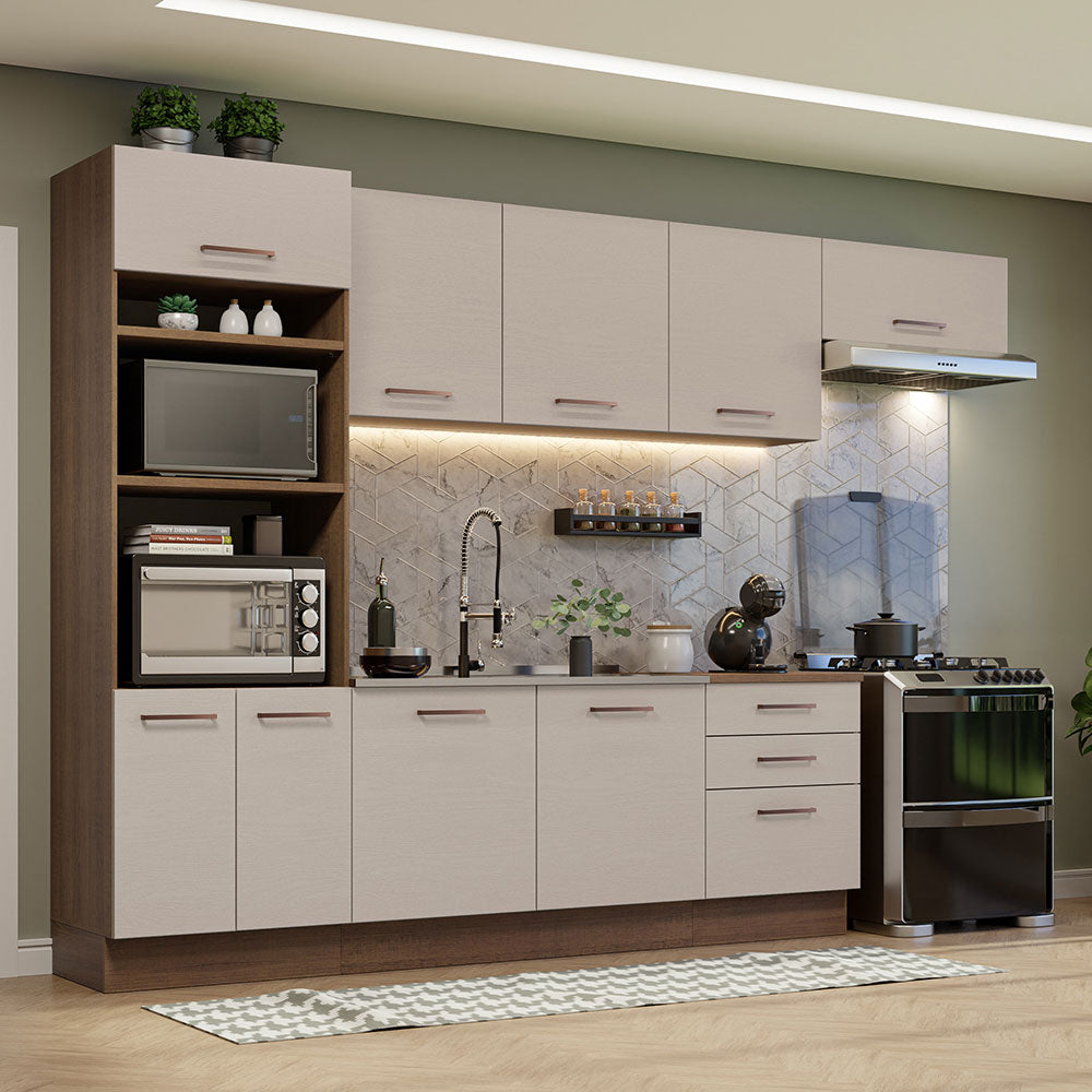 Cocina Integral Agata 3.30 Metros Marrón/Crema 01