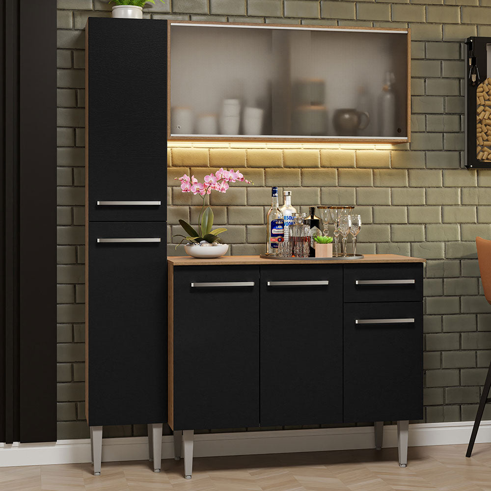 Cocina Integral Emilly 137 cm 05 Marrón/Negro Madesa