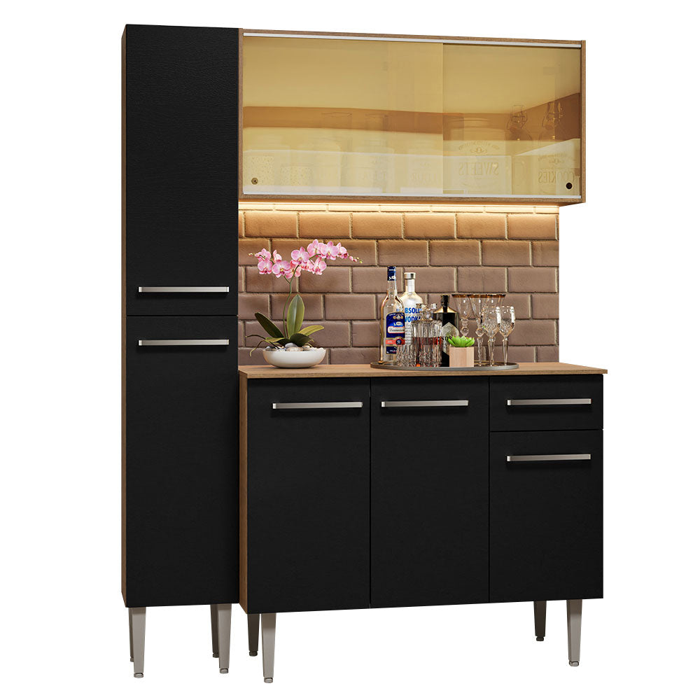 Cocina Integral Emilly 137 cm 06 Marrón/Negro Madesa