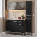 Cocina Integral Emilly 137 cm con Mesón de Acero 07 Marrón/Negro Madesa