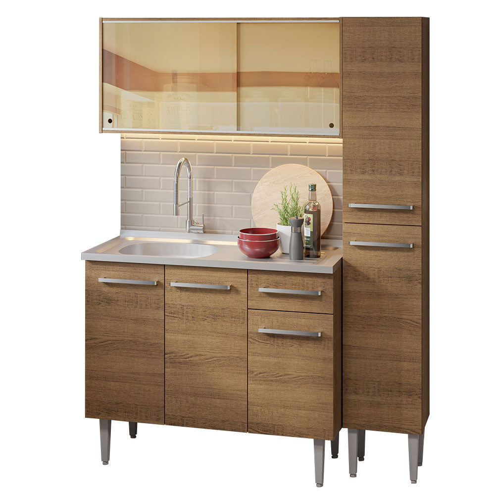 Cocina Integral Emilly 1.40 m con Mesón de Acero Marrón 08
