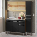 Cocina Integral Emilly 137 cm con Mesón de Acero 08 Marrón/Negro Madesa