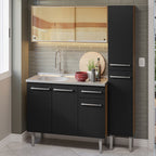 Cocina Integral Emilly 137 cm con Mesón de Acero 08 Marrón/Negro Madesa