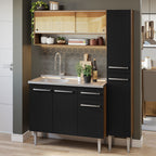 Cocina Integral Emilly 137 cm con Mesón de Acero 10 Marrón/Negro Madesa