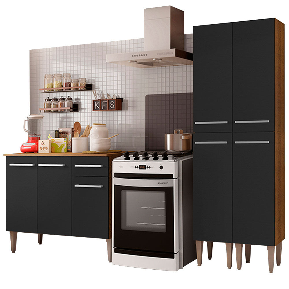Cocina Integral Emilly 169 cm Front 02 Marrón/Negro Madesa