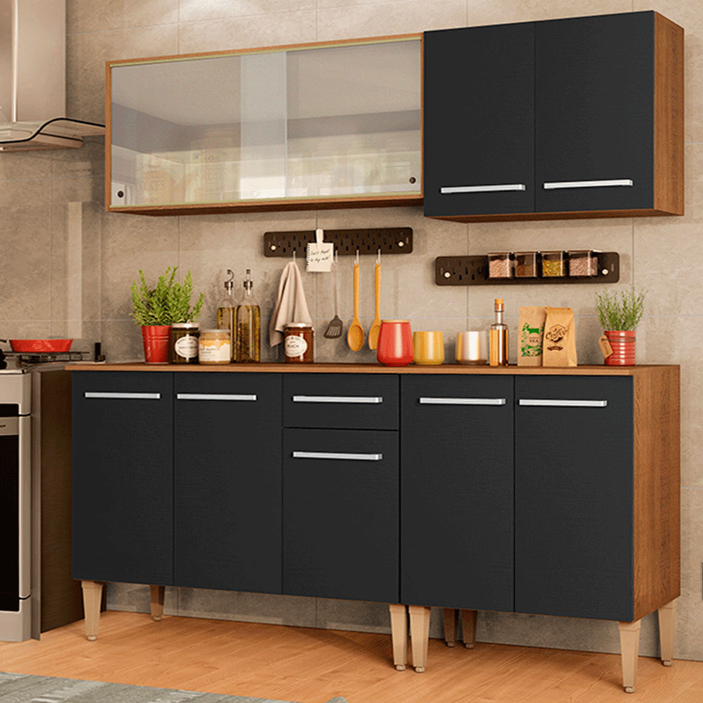 Cocina Integral Emilly 169 cm Box 03 Marrón/Negro Madesa