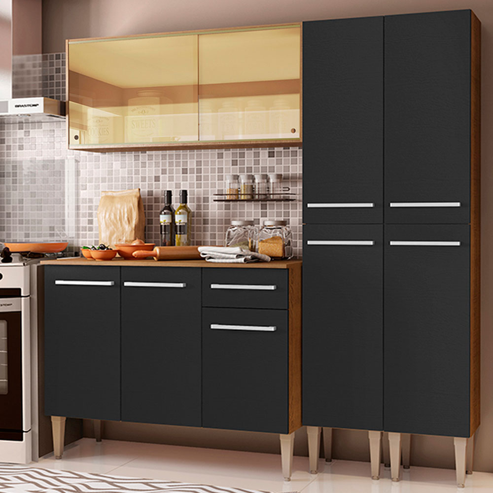 Cocina Integral Emilly 169 cm Voice 06 Marrón/Negro Madesa