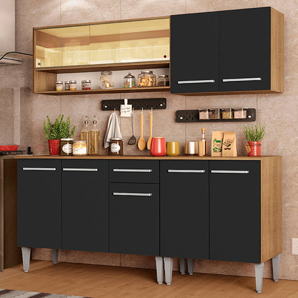Cocina Integral Emilly Dance 1.70 Metros Marrón/Negro 07