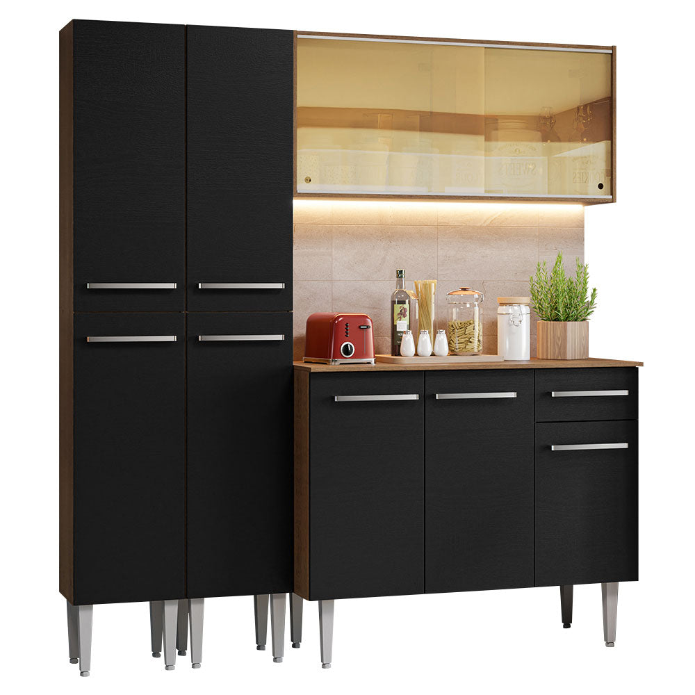 Cocina Integral Emilly 169 cm 09 Marrón/Negro Madesa