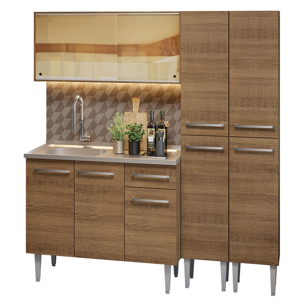 Cocina Integral Emilly 1.70 m con Mesón de Acero Marrón 12