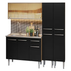 Cocina Integral Emilly 169 cm con Mesón de Acero 12 Marrón/Negro Madesa
