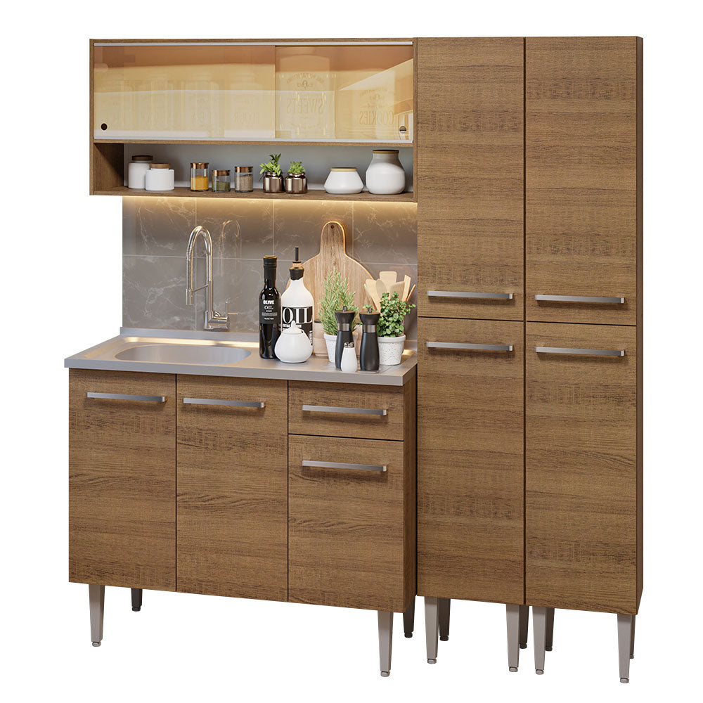 Cocina Integral Emilly 1.70 m con Mesón de Acero Marrón 14