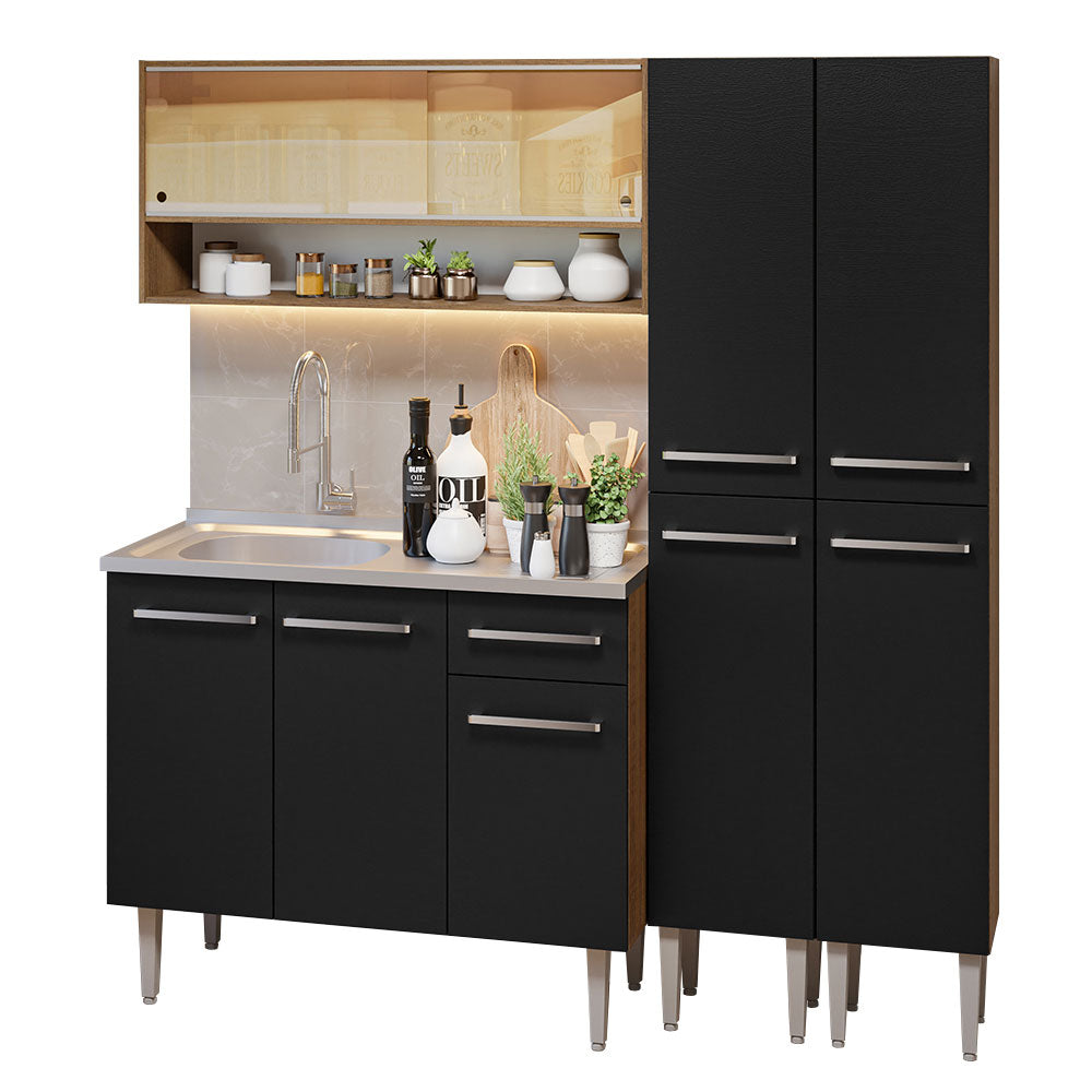 Cocina Integral Emilly 169 cm con Mesón de Acero 14 Marrón/Negro Madesa