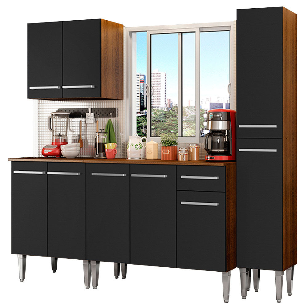 Cocina Integral Emilly Sing 2.00 Metros Marrón/Negro