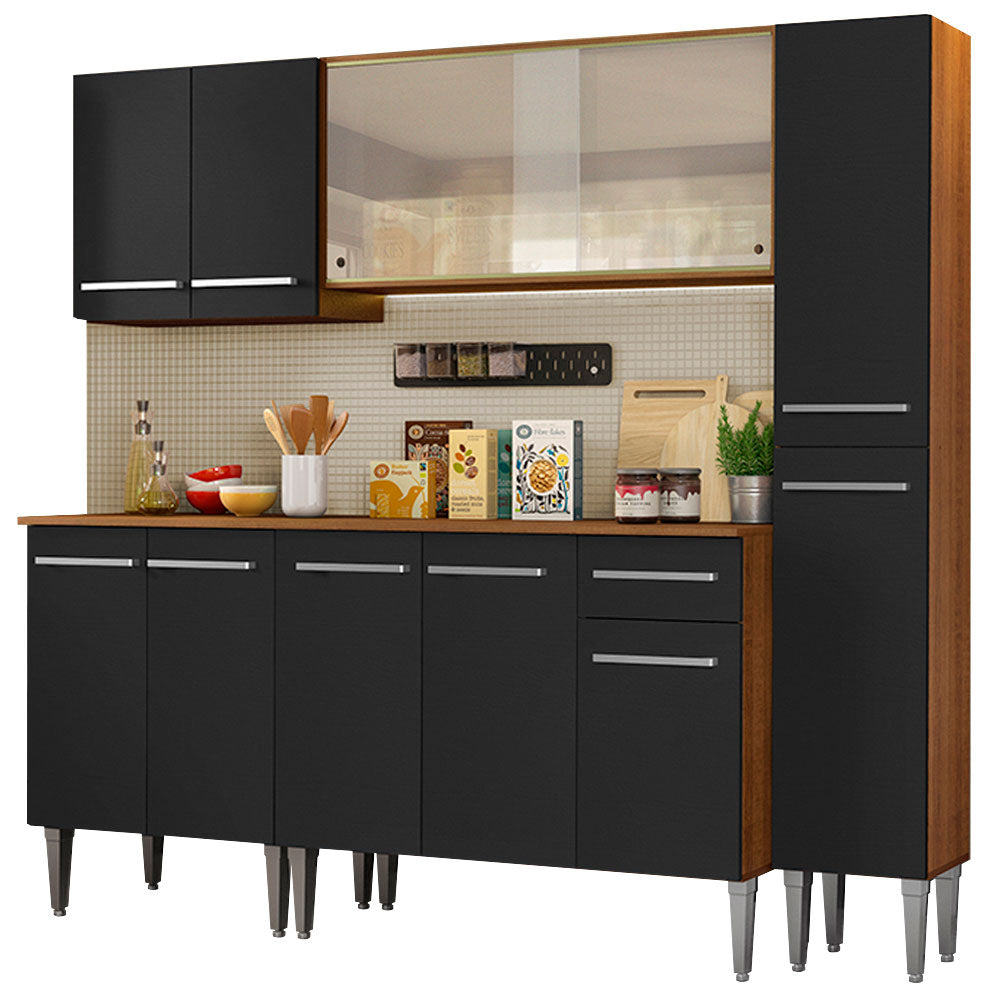 Cocina Integral Emilly 201 cm Fast Marrón/Negro Madesa