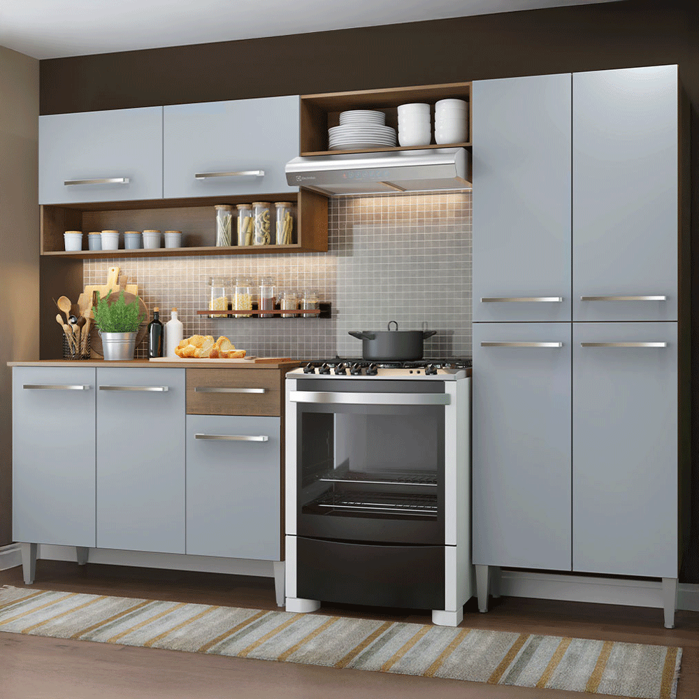 Cocina Integral Emilly Pop 2.30 Metros con Mesón MDP Marrón/Gris