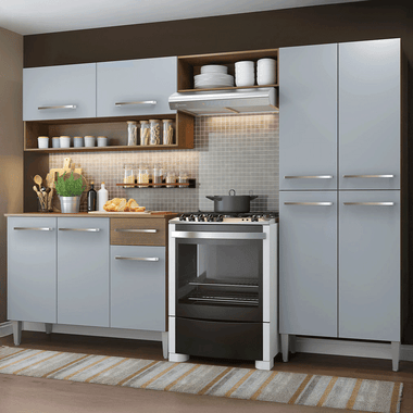 Cocina Integral Emilly Pop 2.30 Metros con Mesón MDP Marrón/Gris